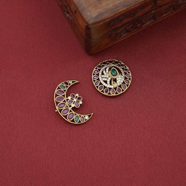 Sriyana Myura Sun And Moon Hair Brooch ( Set Of 2 )