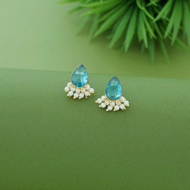 Glossy Drop Half Cluster Pearl Stud