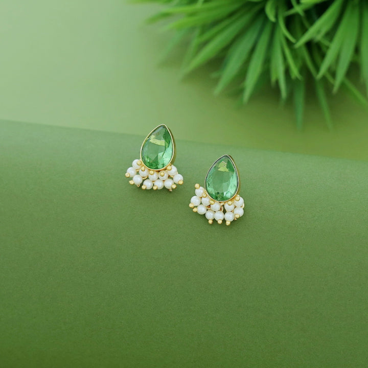 Glossy Drop Half Cluster Pearl Stud
