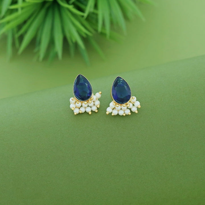 Glossy Drop Half Cluster Pearl Stud