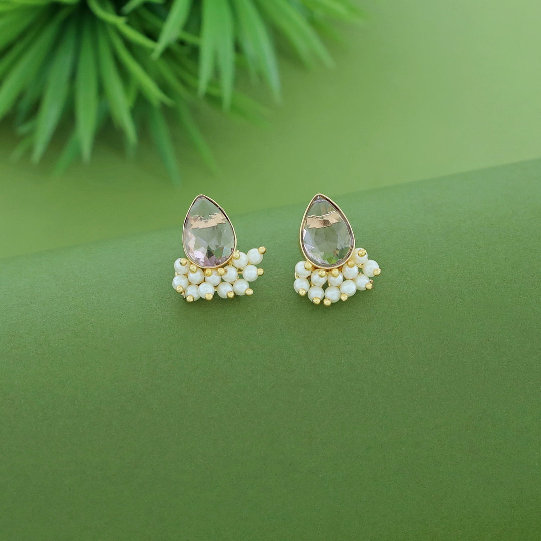 Glossy Drop Half Cluster Pearl Stud