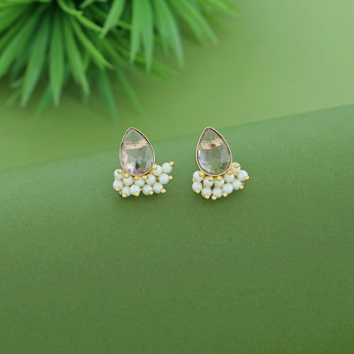 Glossy Drop Half Cluster Pearl Stud