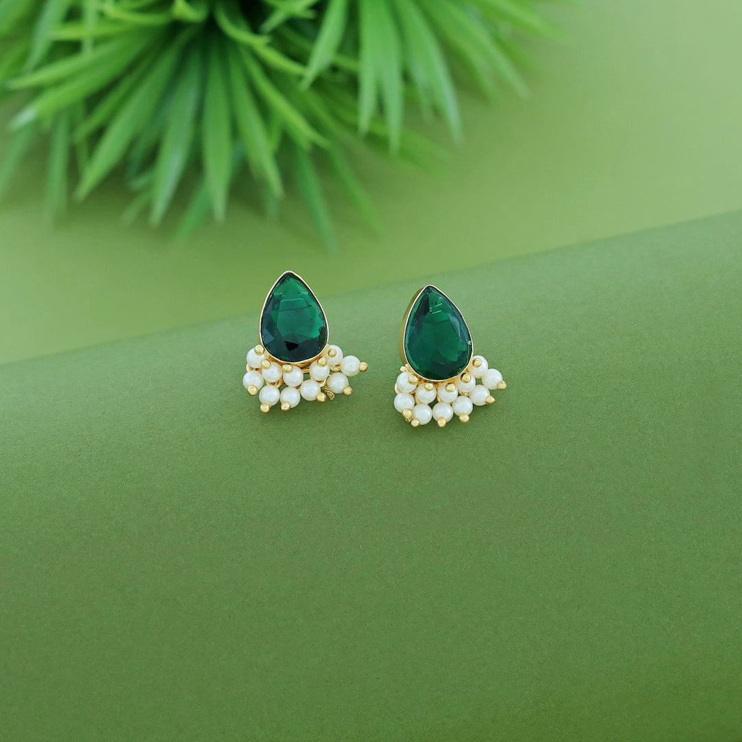 Glossy Drop Half Cluster Pearl Stud