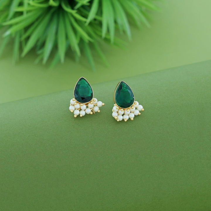 Glossy Drop Half Cluster Pearl Stud