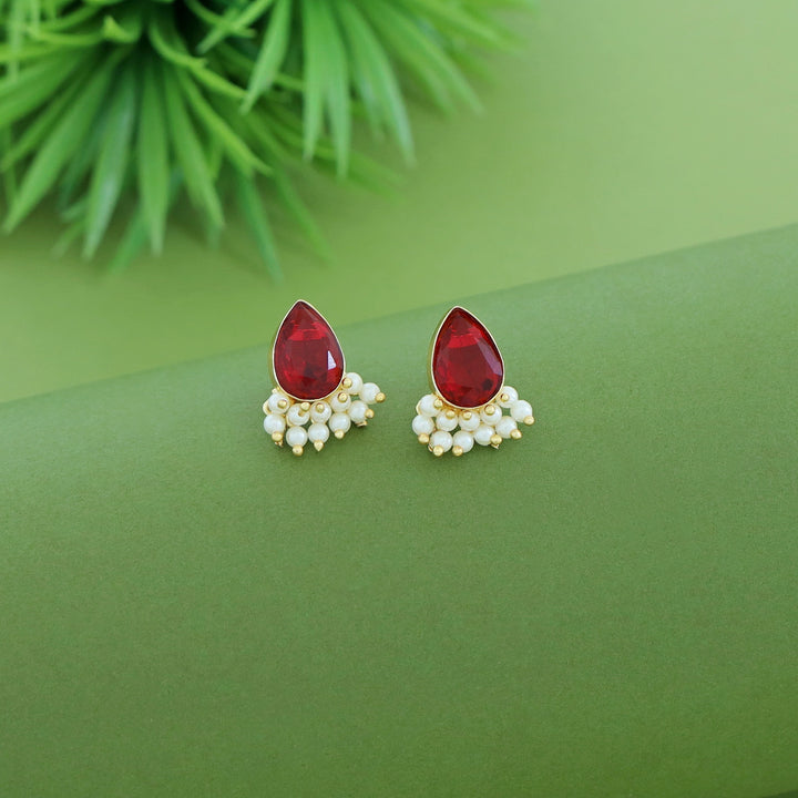 Glossy Drop Half Cluster Pearl Stud