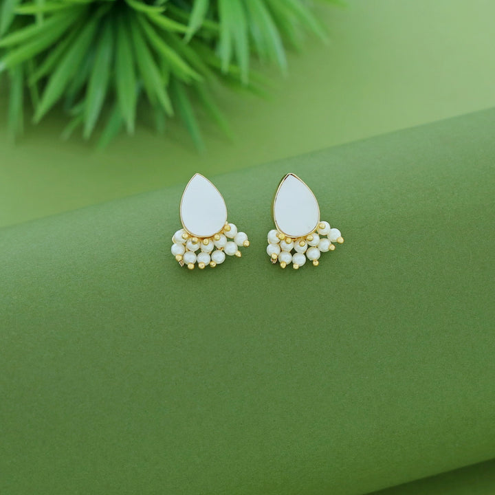 Glossy Drop Half Cluster Pearl Stud