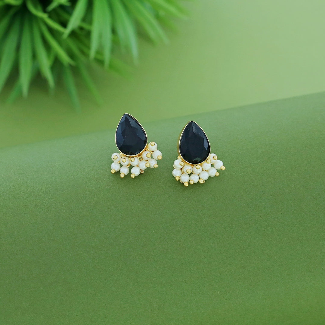 Glossy Drop Half Cluster Pearl Stud