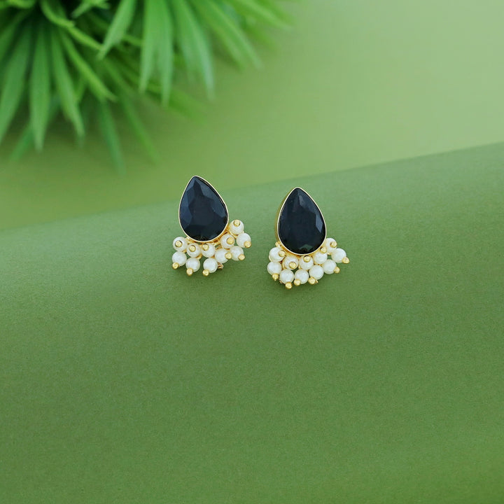 Glossy Drop Half Cluster Pearl Stud
