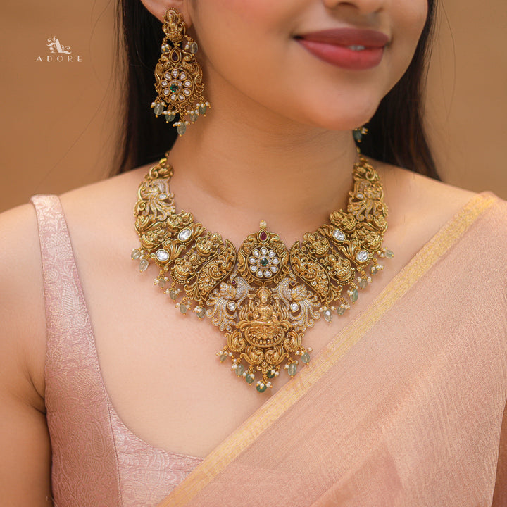 Premium Navishka Lakshmi Pendant Bridal Neckpiece With Earring