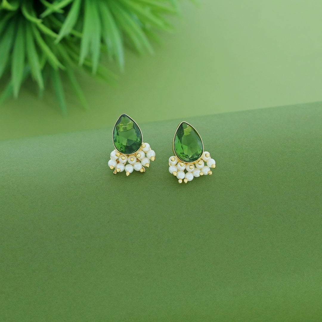 Glossy Drop Half Cluster Pearl Stud