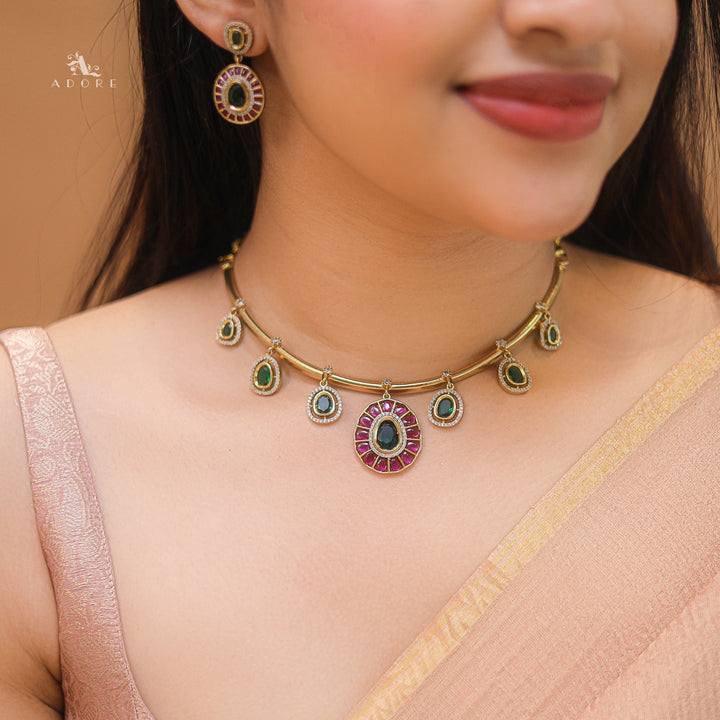 Yukha AD stone Short Neckpiece With Earring