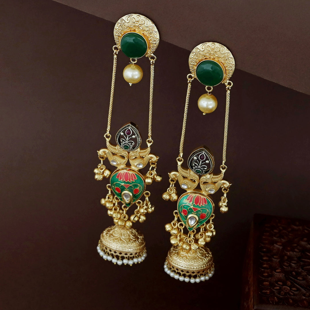 Babina Golden Hanging Ghungroo Kashmiri Jhumka