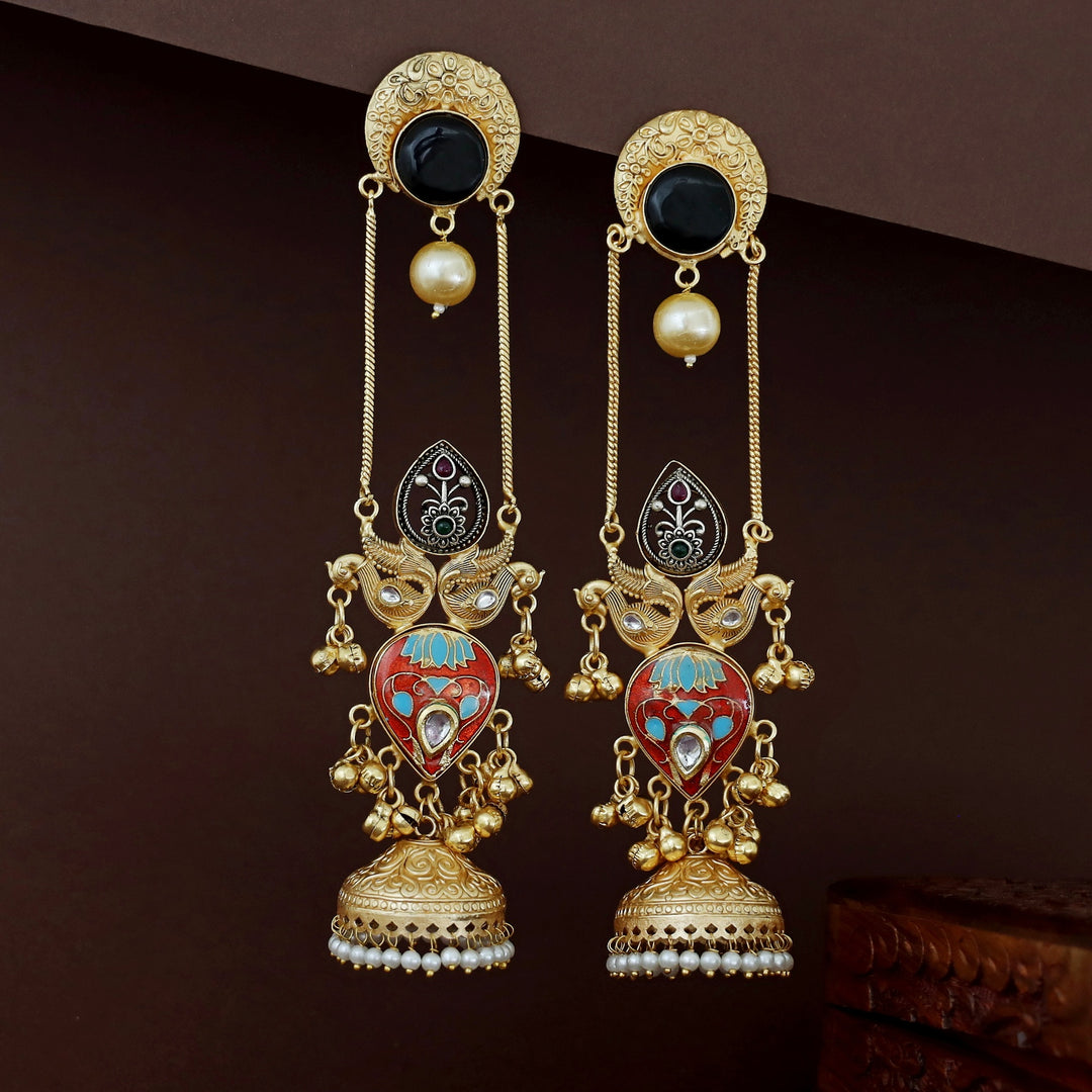 Babina Golden Hanging Ghungroo Kashmiri Jhumka