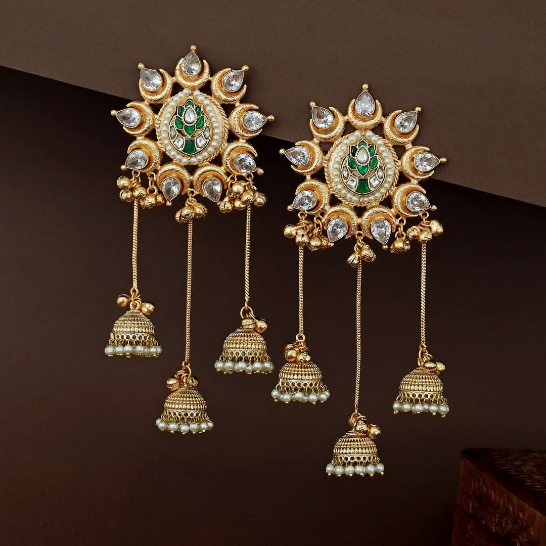 Pooja Golden Half Moon Flower Hanging Jhumka Kashmiri Earring