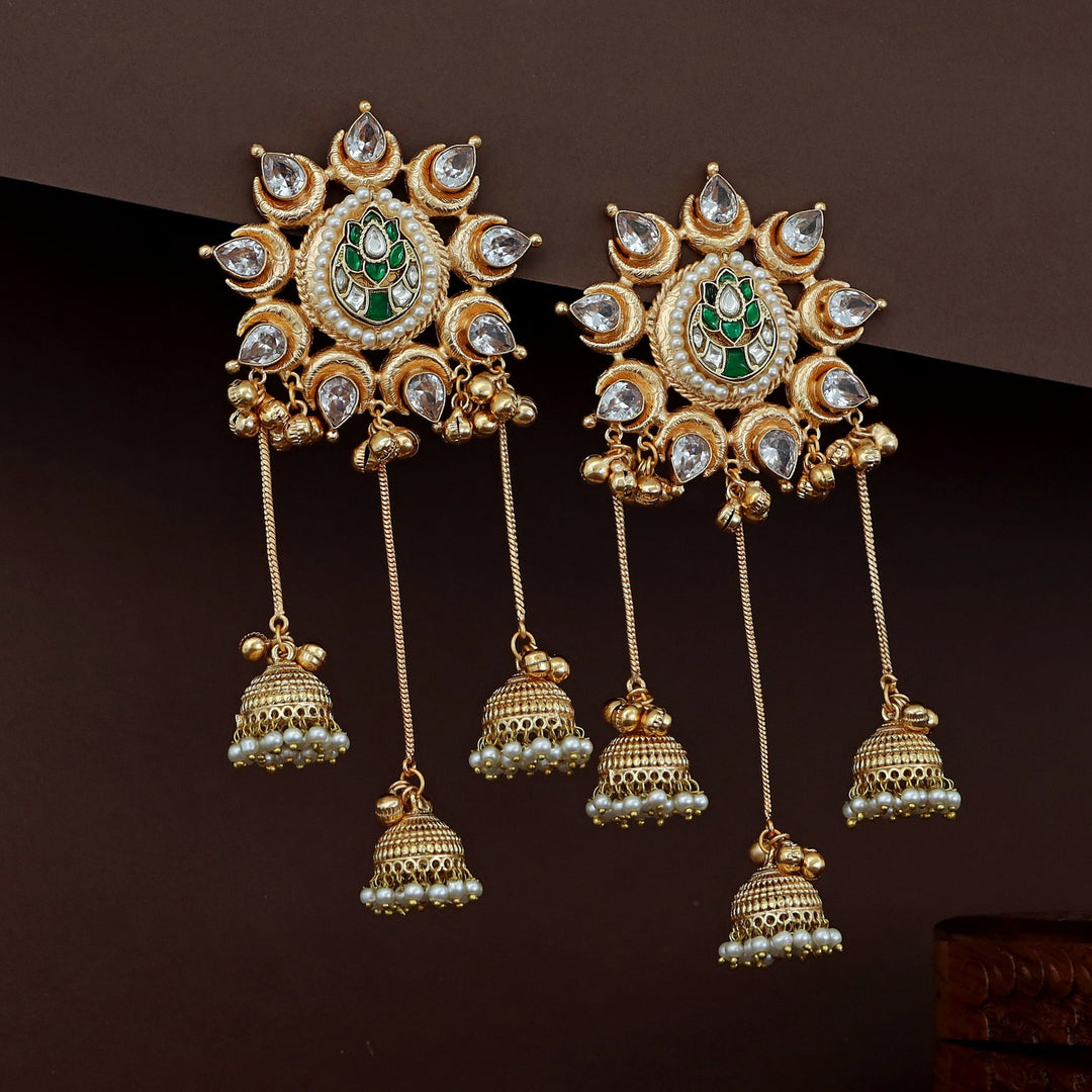 Pooja Golden Half Moon Flower Hanging Jhumka Kashmiri Earring