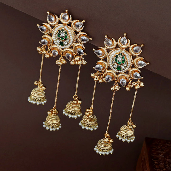 Pooja Golden Half Moon Flower Hanging Jhumka Kashmiri Earring