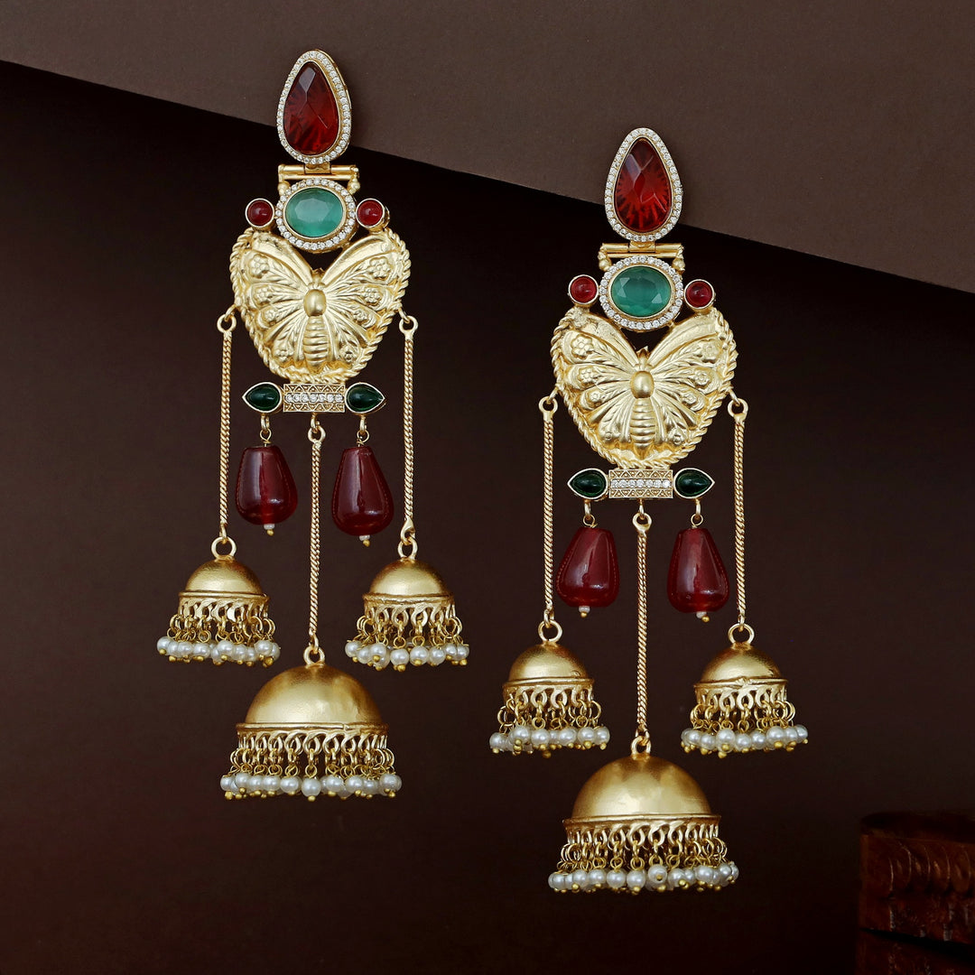 Aaditri Golden Butterfly 3 Hanging Jhumka Kashmiri Earring