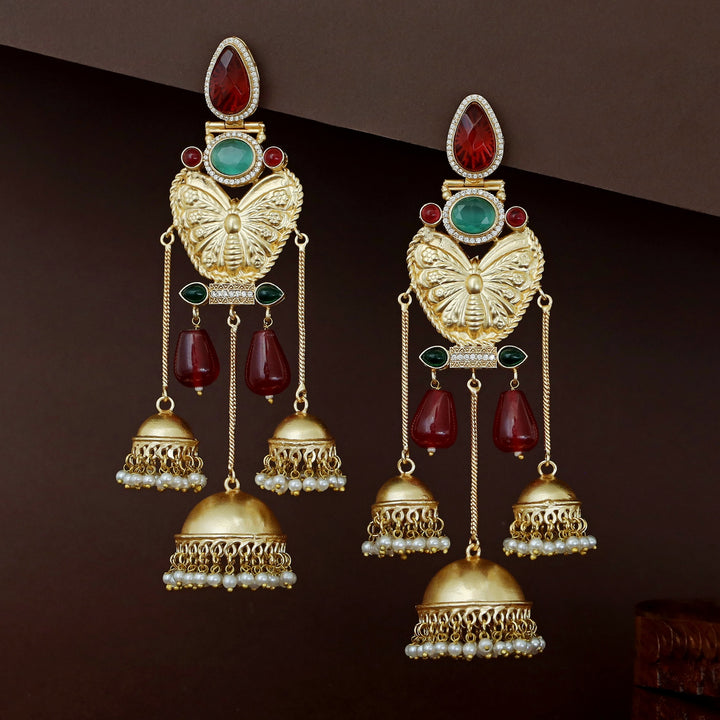 Aaditri Golden Butterfly 3 Hanging Jhumka Kashmiri Earring