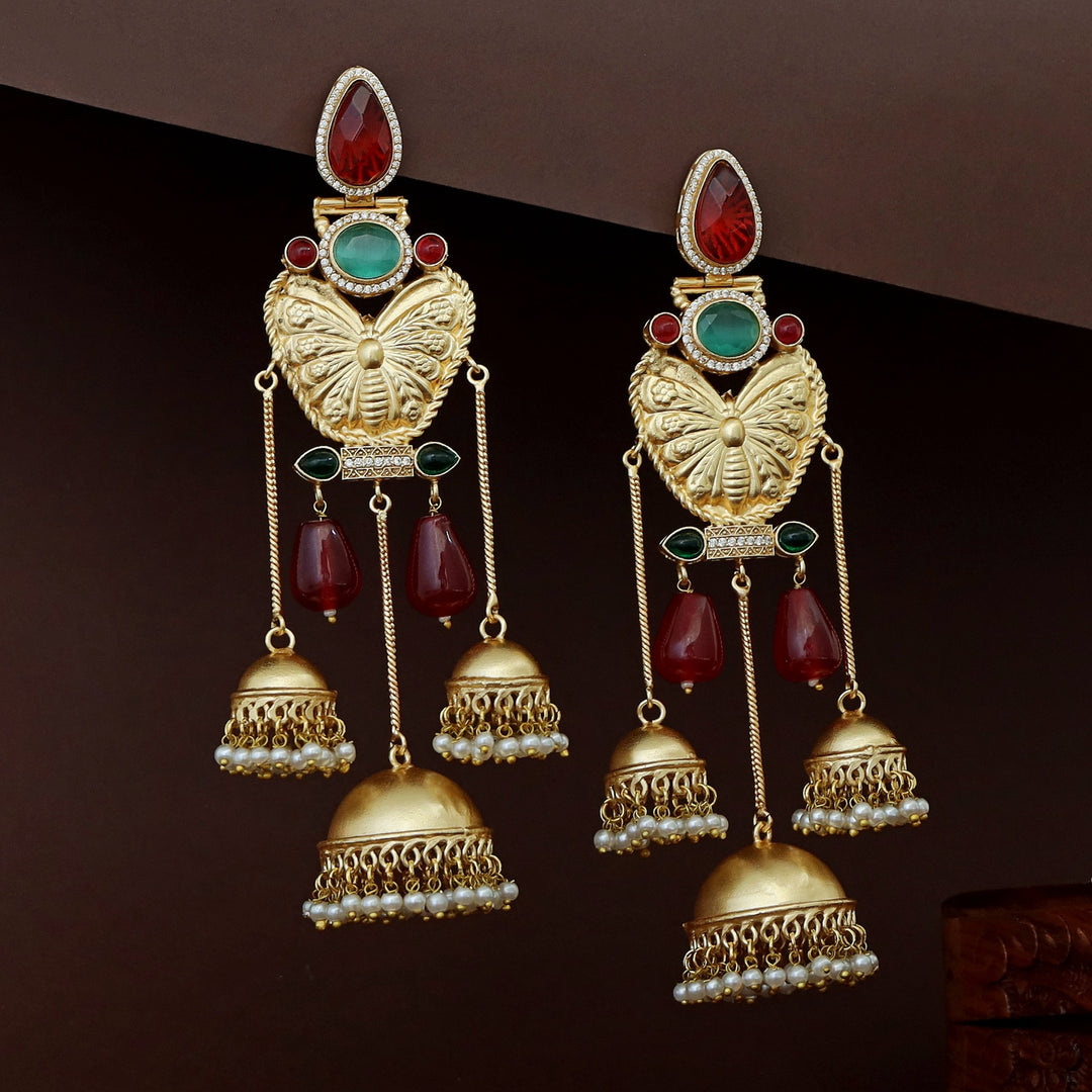 Aaditri Golden Butterfly 3 Hanging Jhumka Kashmiri Earring