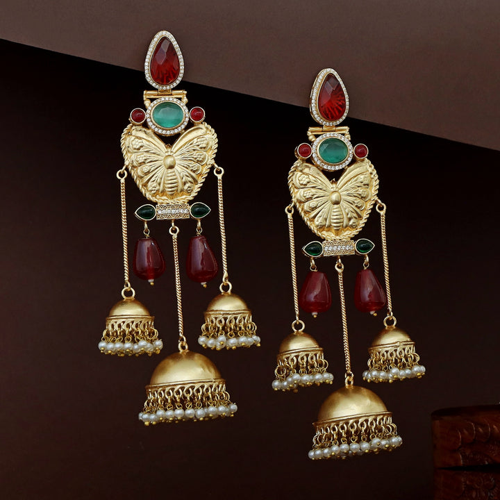 Aaditri Golden Butterfly 3 Hanging Jhumka Kashmiri Earring