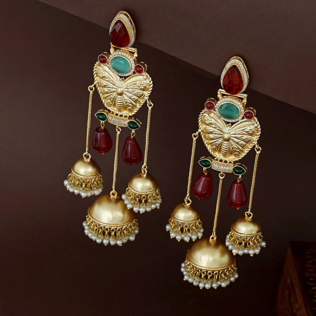 Aaditri Golden Butterfly 3 Hanging Jhumka Kashmiri Earring