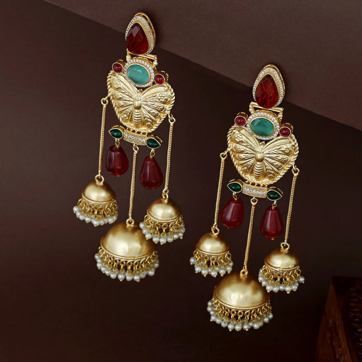 Aaditri Golden Butterfly 3 Hanging Jhumka Kashmiri Earring