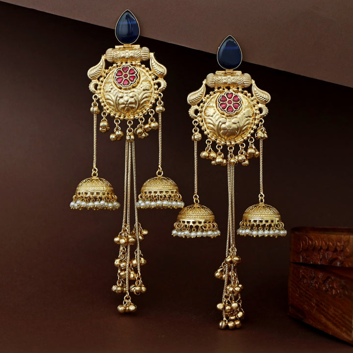 Bangari Golden Hanging Ghungroo Kashmiri Dual Jhumka