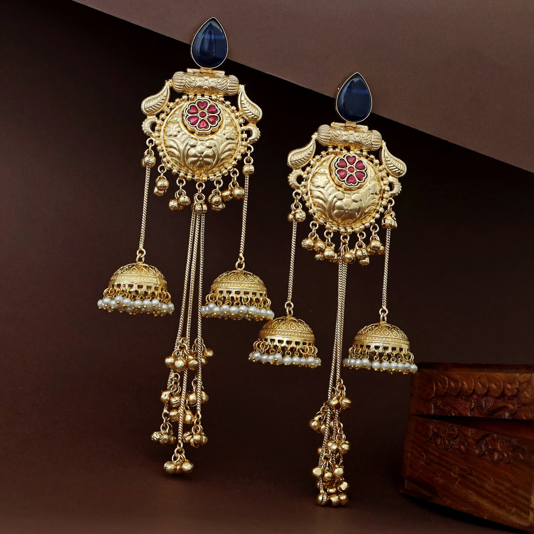Bangari Golden Hanging Ghungroo Kashmiri Dual Jhumka