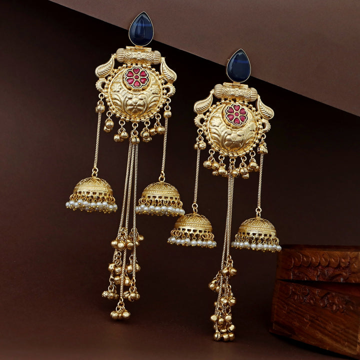 Bangari Golden Hanging Ghungroo Kashmiri Dual Jhumka
