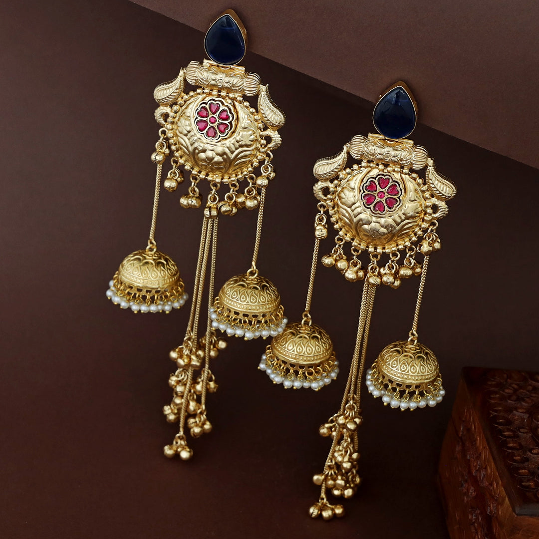 Bangari Golden Hanging Ghungroo Kashmiri Dual Jhumka