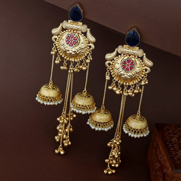 Bangari Golden Hanging Ghungroo Kashmiri Dual Jhumka