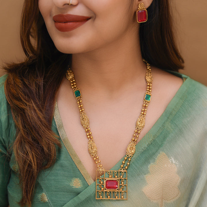 Lakshmi Golden Ball Square Haram Neckpiece With Earring