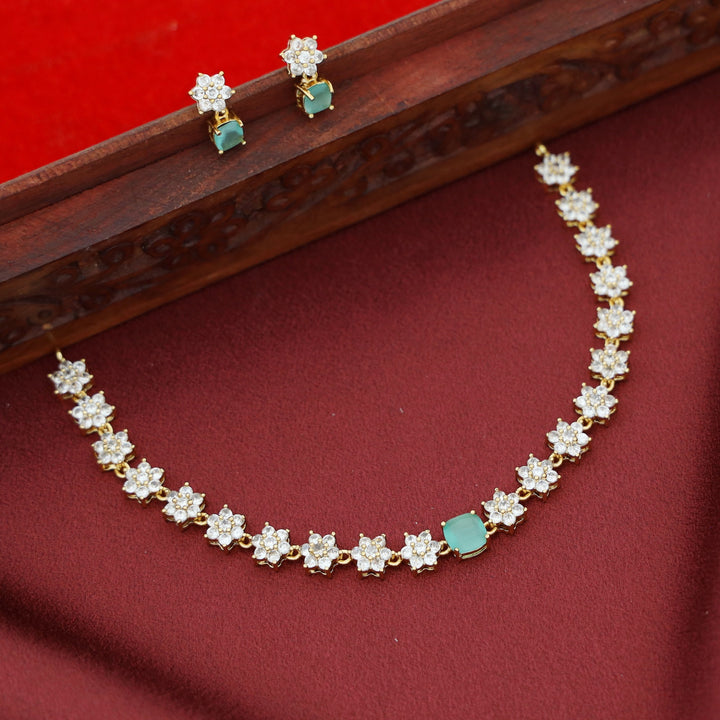 Sayali Flower AD Stone Curved Square  Short Neckpiece/Choker With Earring