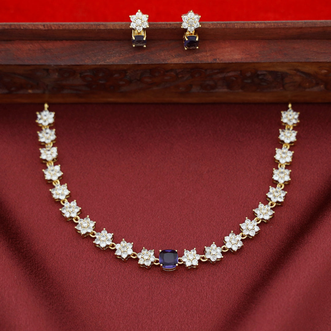 Sayali Flower AD Stone Curved Square  Short Neckpiece/Choker With Earring