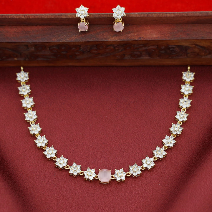 Sayali Flower AD Stone Curved Square  Short Neckpiece/Choker With Earring