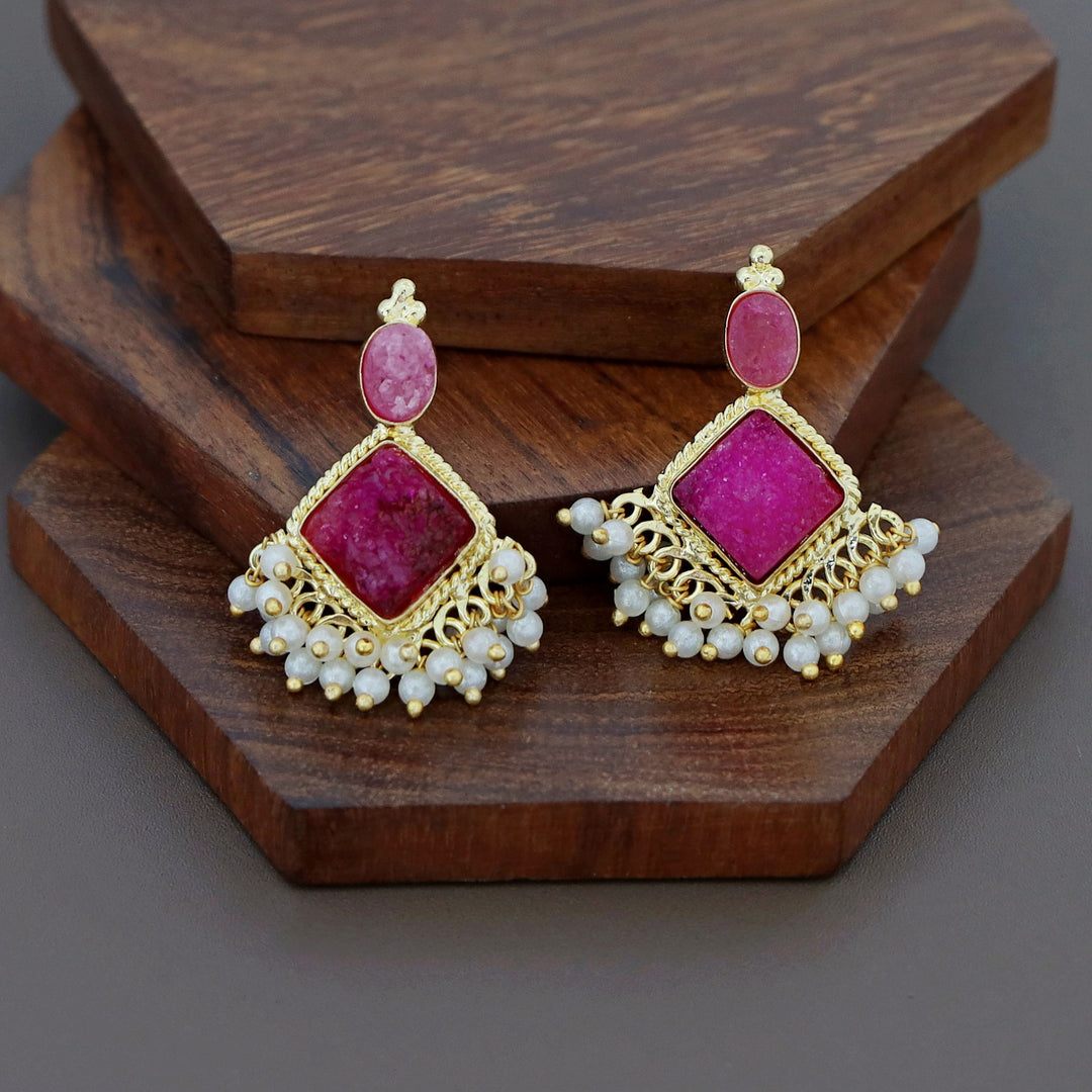 Marcella Druzy Stone Diamond Pearl Cluster Earring