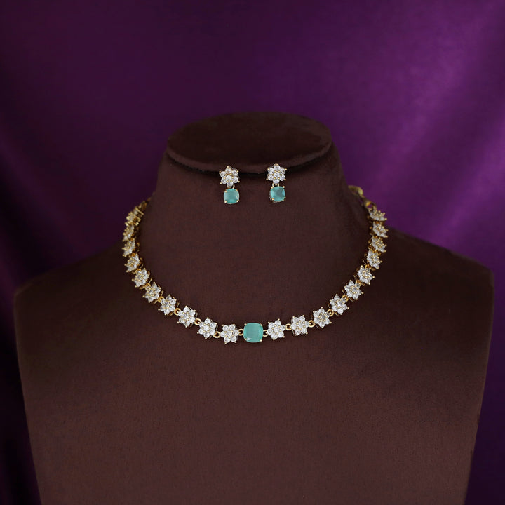 Sayali Flower AD Stone Curved Square  Short Neckpiece/Choker With Earring