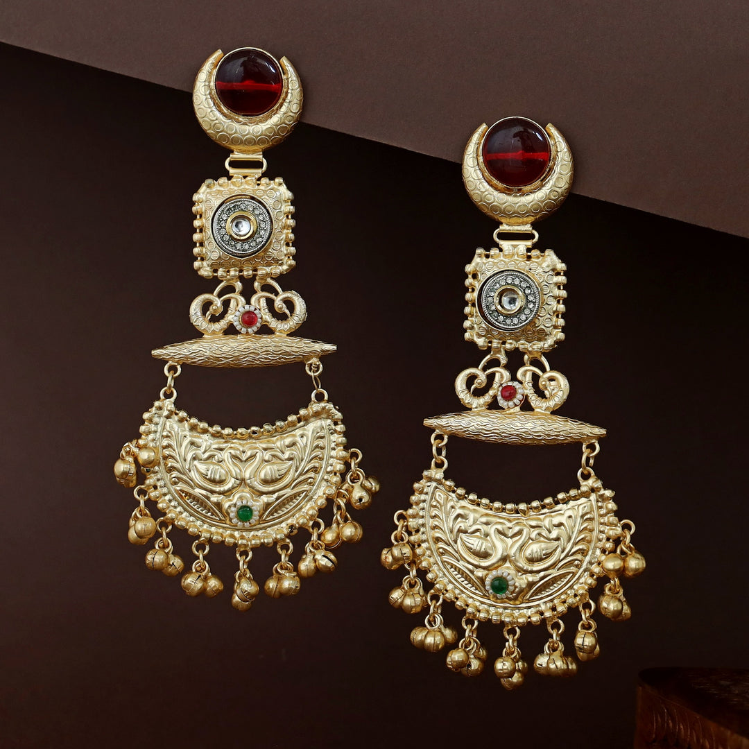 Nagina Golden Half Moon Mayura Ghungroo Kashmiri Earring