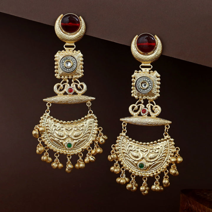 Nagina Golden Half Moon Mayura Ghungroo Kashmiri Earring