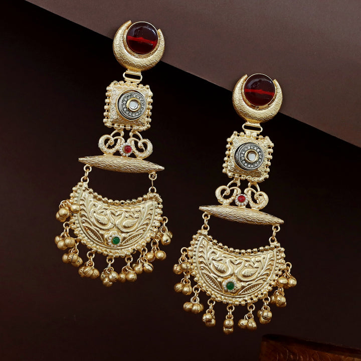 Nagina Golden Half Moon Mayura Ghungroo Kashmiri Earring