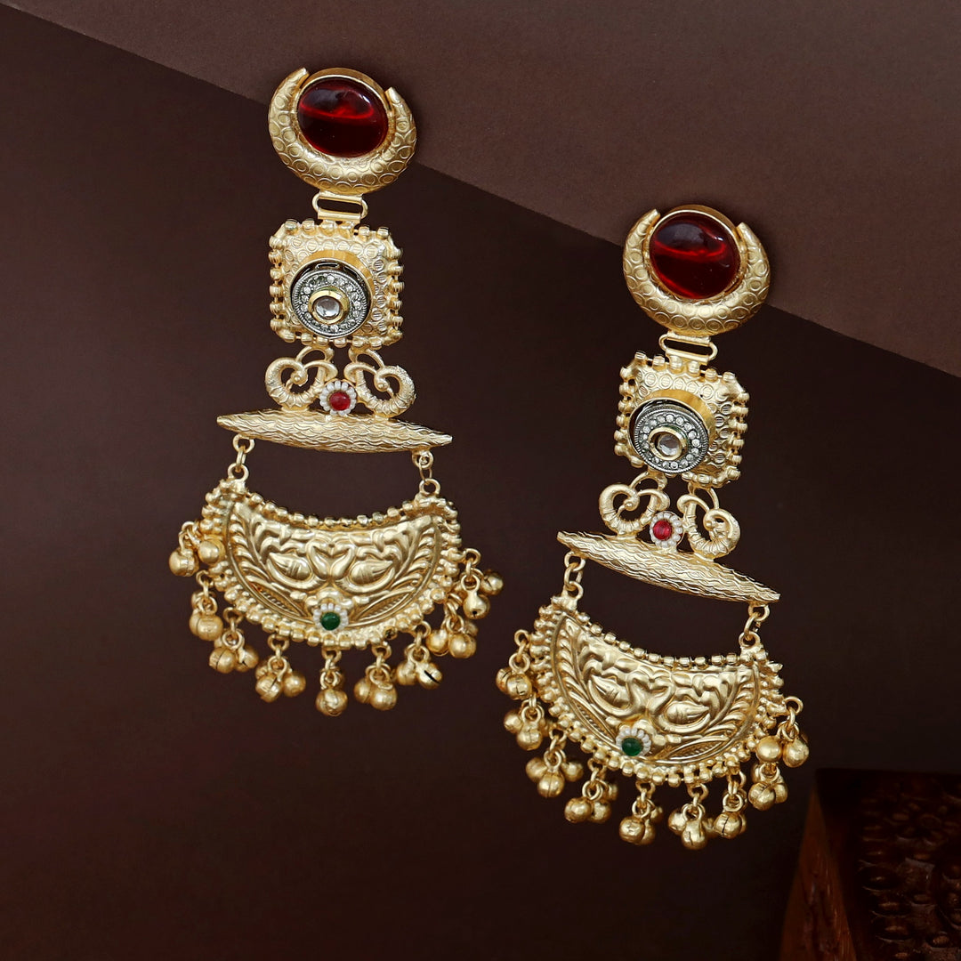 Nagina Golden Half Moon Mayura Ghungroo Kashmiri Earring