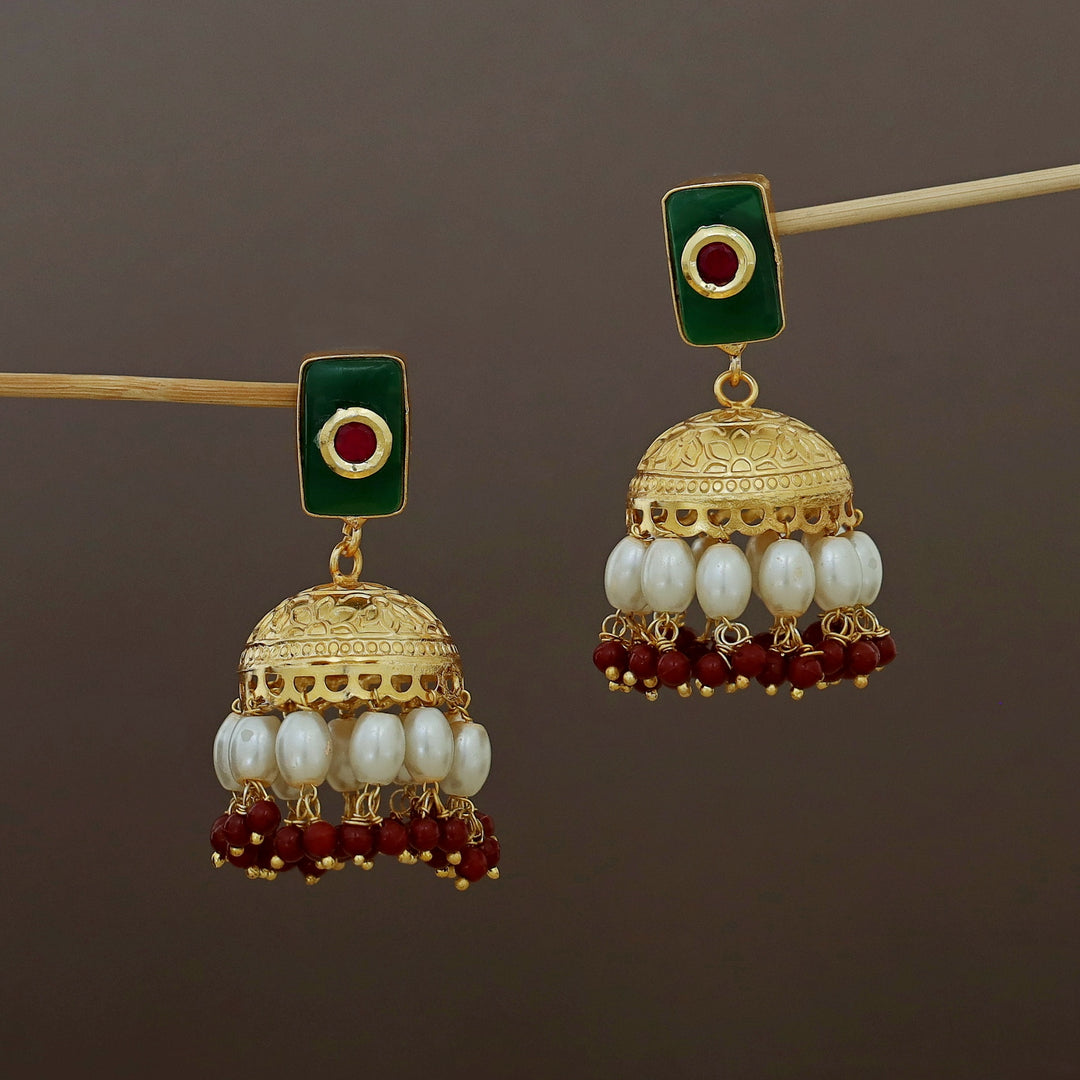 Golden Ball Rectangle Glossy Beaded Short Neckpiece With Earring