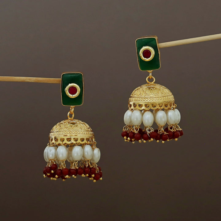 Golden Ball Rectangle Glossy Beaded Short Neckpiece With Earring