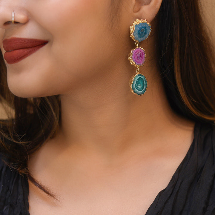 Iliana 3 Layer Solar Agate Earring