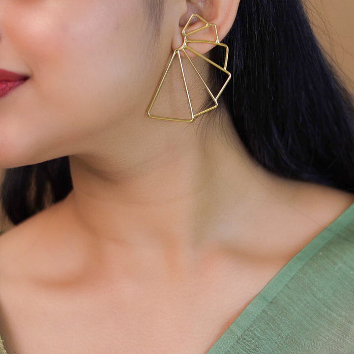 Navy Golden Cluster Triangle Earring