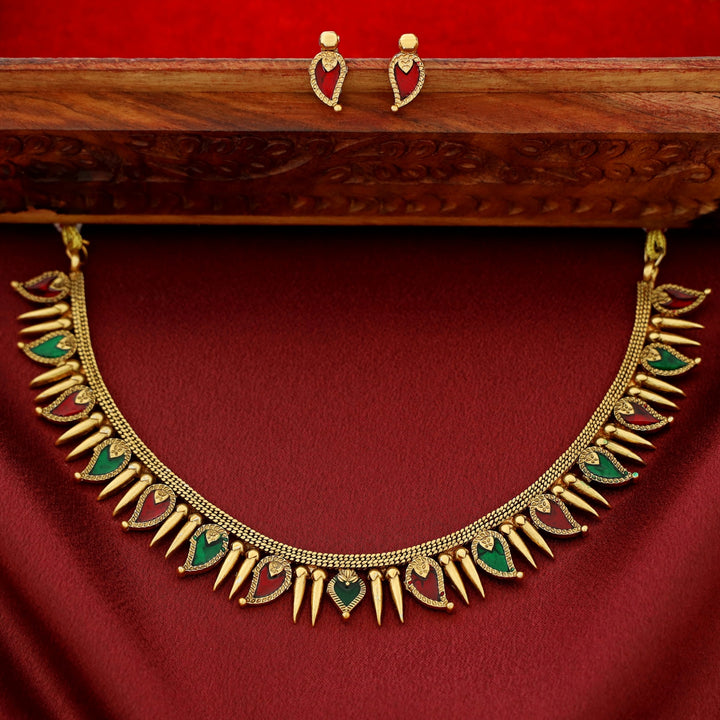 Adhiksha Enamel Palakka Short Neckpiece With Earring