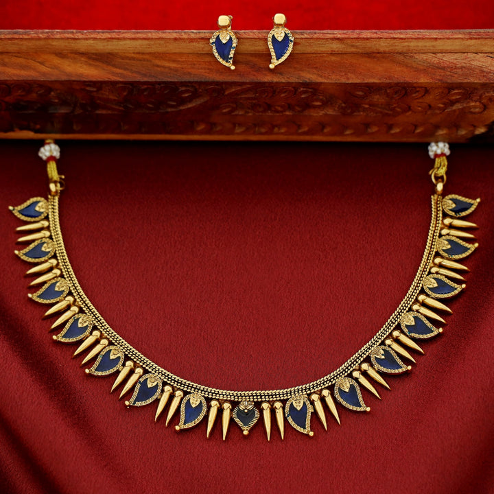Adhiksha Enamel Palakka Short Neckpiece With Earring