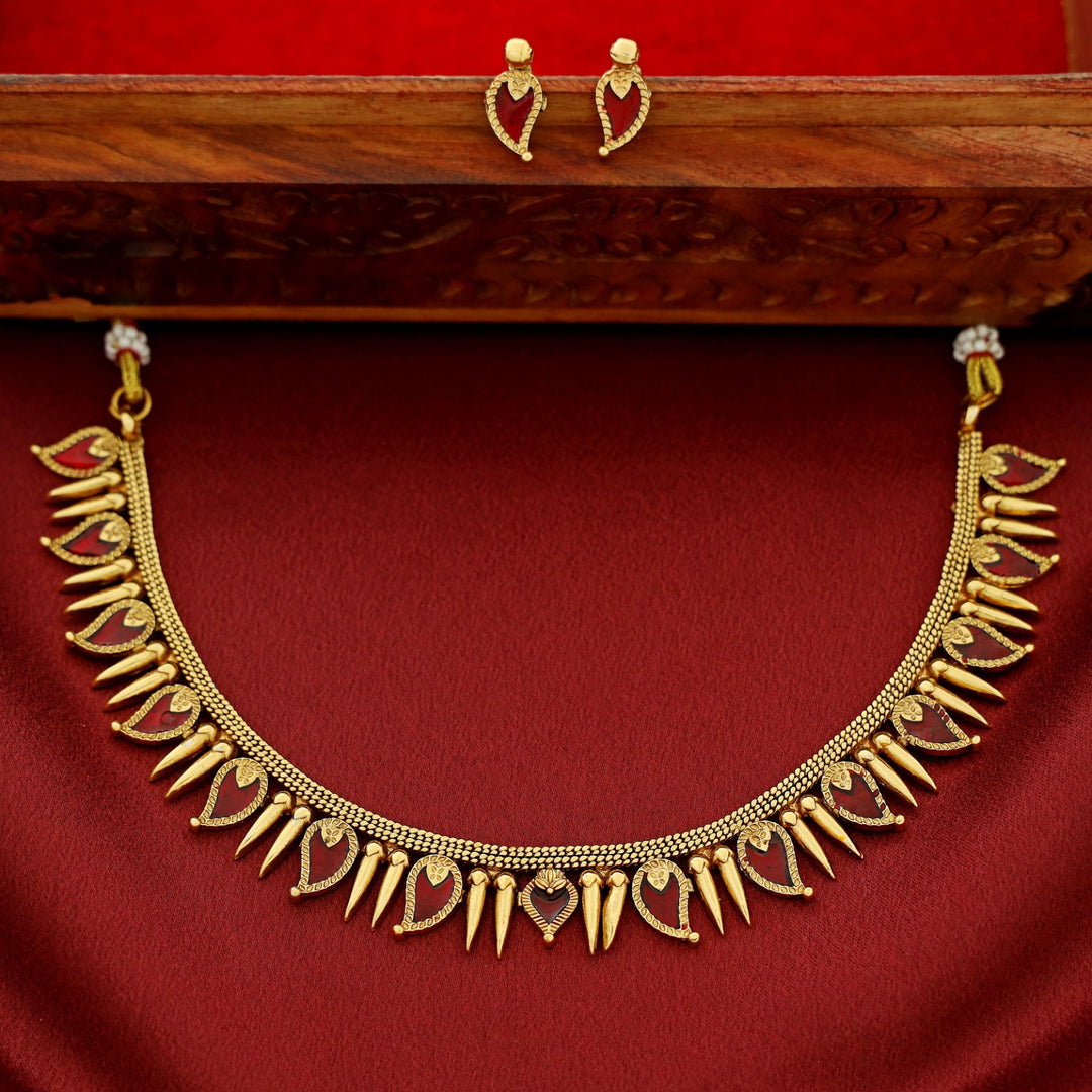 Adhiksha Enamel Palakka Short Neckpiece With Earring