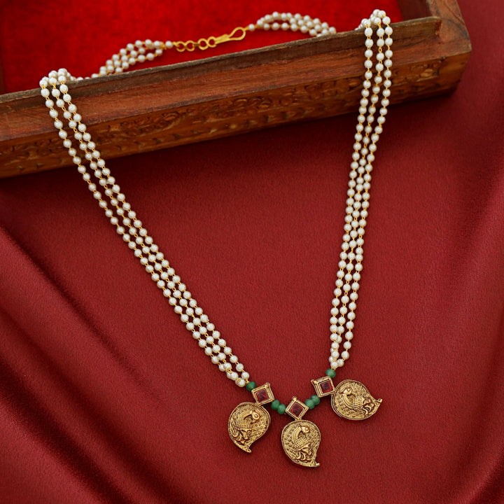 Brishti Devi Mayura Kemp Stone 3 Layer Pearl Neckpiece