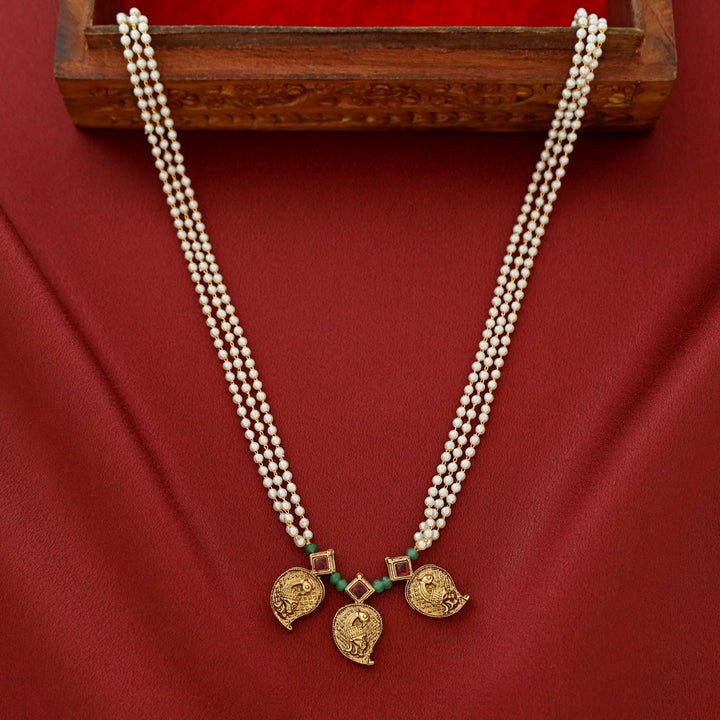 Brishti Devi Mayura Kemp Stone 3 Layer Pearl Neckpiece